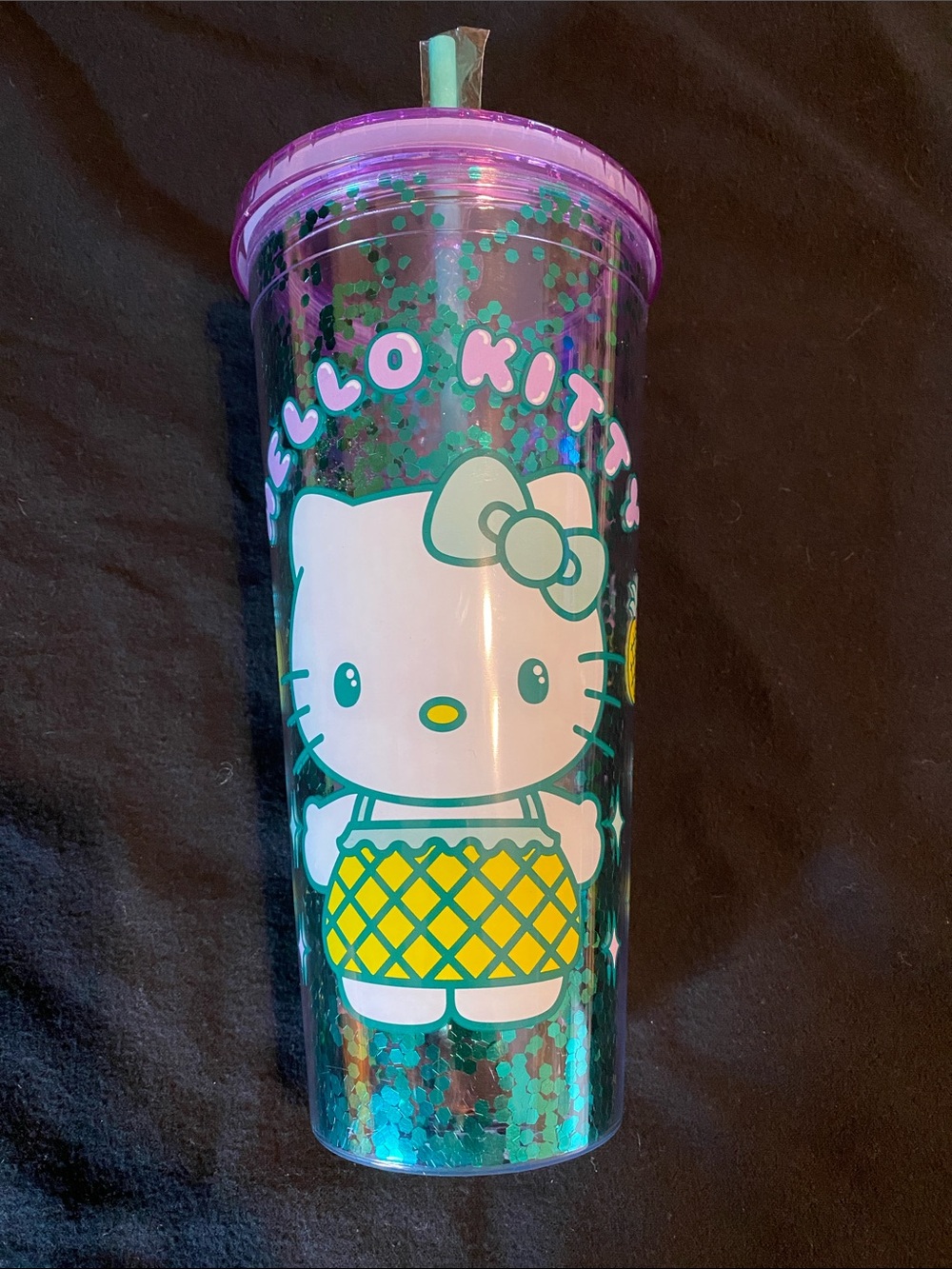 Hello Kitty Teal, Purple, Yellow Glitter Tumbler